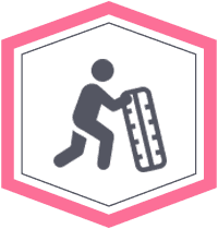 Hexagonal icon of a person doing a tire flip for functional CrossFit training
